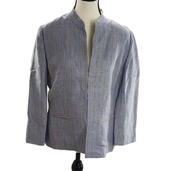 Covington Jacket Womens Size Medium Blue Striped Open Front Blazer 3/4 Sleeve - Picture 1 of 7